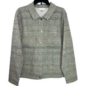Christopher & Banks Sage Green Blue Paisley Jacquard Button Jacket Womens‎ XL
